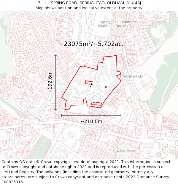 7, HILLSPRING ROAD, SPRINGHEAD, OLDHAM, OL4 4SJ: Plot and title map