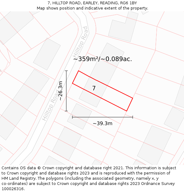 7, HILLTOP ROAD, EARLEY, READING, RG6 1BY: Plot and title map