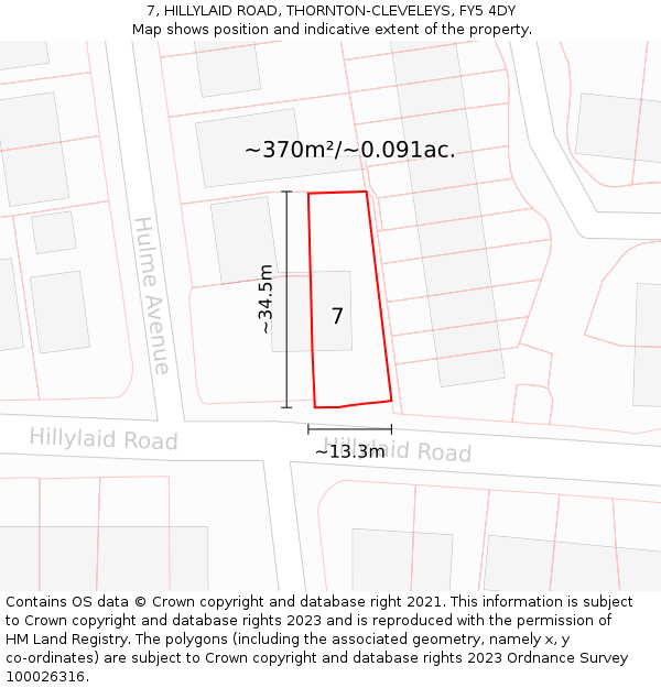 7, HILLYLAID ROAD, THORNTON-CLEVELEYS, FY5 4DY: Plot and title map