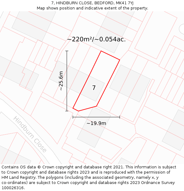 7, HINDBURN CLOSE, BEDFORD, MK41 7YJ: Plot and title map