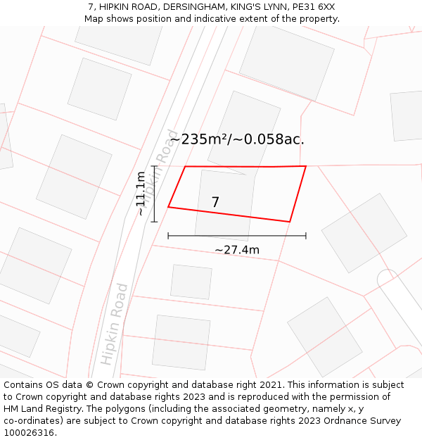7, HIPKIN ROAD, DERSINGHAM, KING'S LYNN, PE31 6XX: Plot and title map