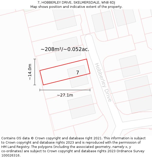 7, HOBBERLEY DRIVE, SKELMERSDALE, WN8 6DJ: Plot and title map