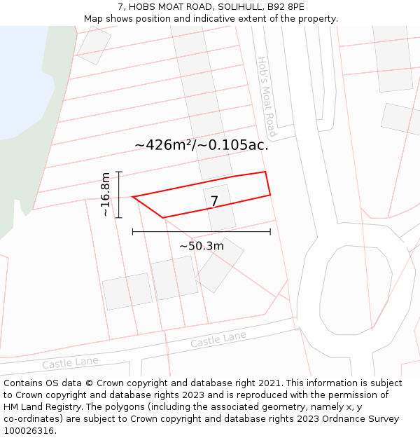 7, HOBS MOAT ROAD, SOLIHULL, B92 8PE: Plot and title map