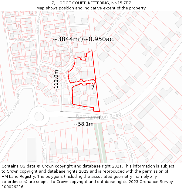 7, HODGE COURT, KETTERING, NN15 7EZ: Plot and title map