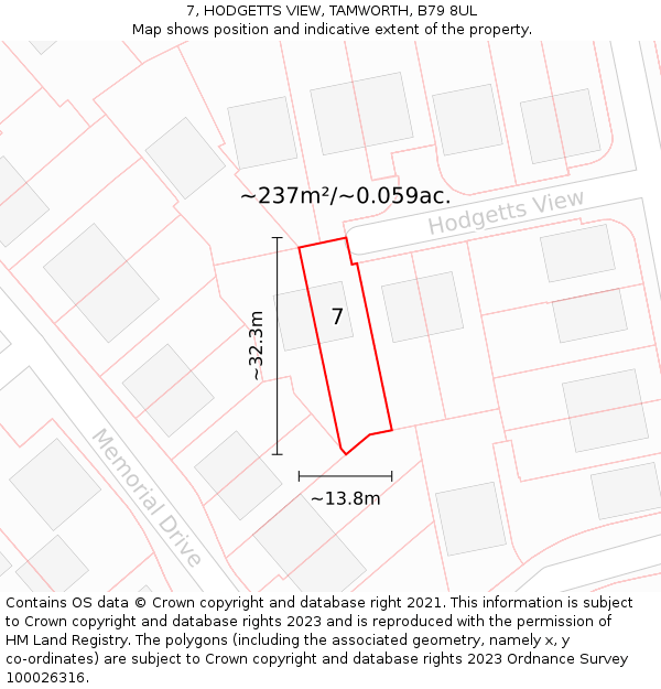 7, HODGETTS VIEW, TAMWORTH, B79 8UL: Plot and title map
