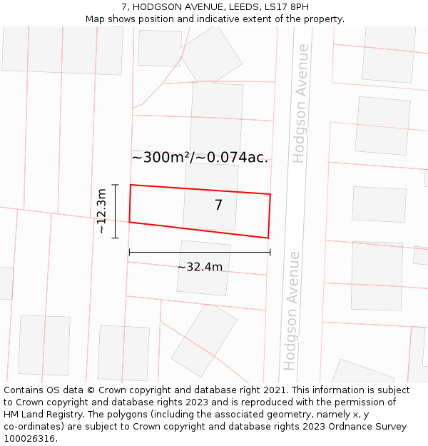 7, HODGSON AVENUE, LEEDS, LS17 8PH: Plot and title map