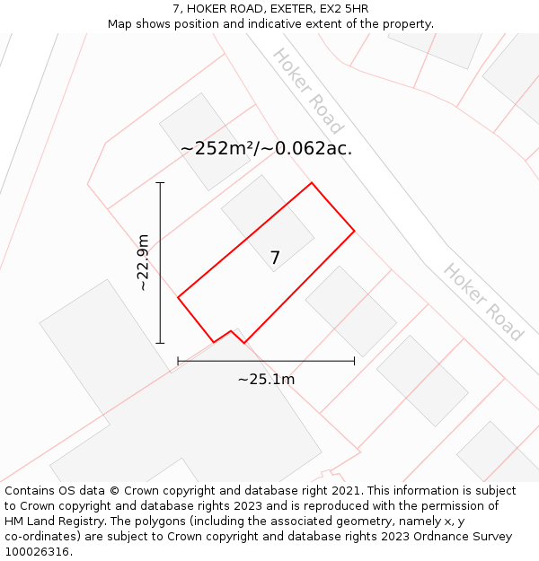7, HOKER ROAD, EXETER, EX2 5HR: Plot and title map