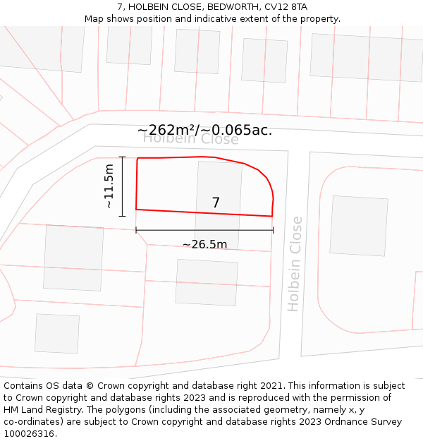 7, HOLBEIN CLOSE, BEDWORTH, CV12 8TA: Plot and title map