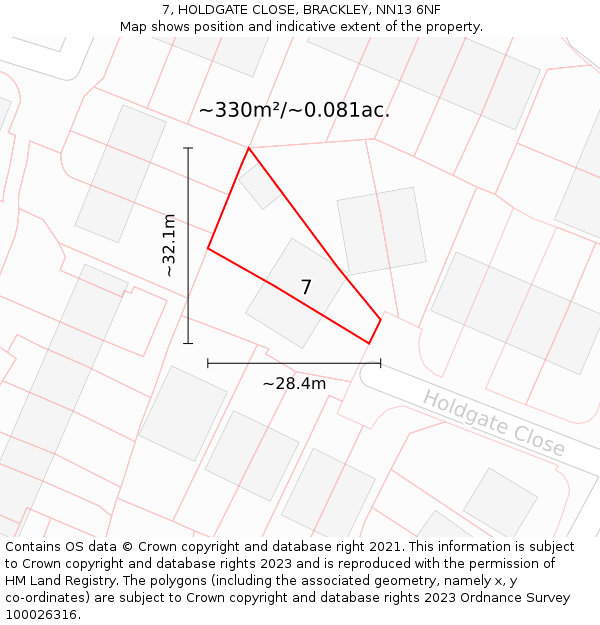 7, HOLDGATE CLOSE, BRACKLEY, NN13 6NF: Plot and title map