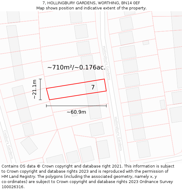 7, HOLLINGBURY GARDENS, WORTHING, BN14 0EF: Plot and title map