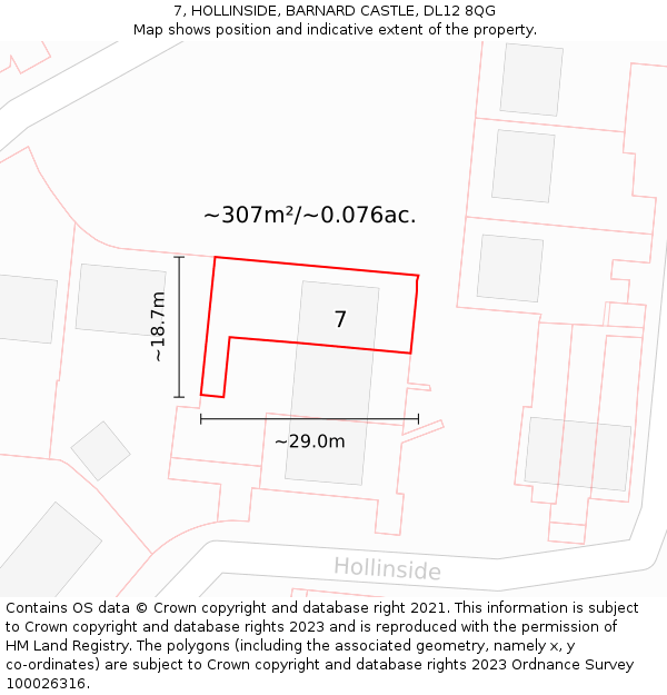7, HOLLINSIDE, BARNARD CASTLE, DL12 8QG: Plot and title map