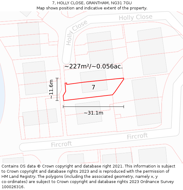 7, HOLLY CLOSE, GRANTHAM, NG31 7GU: Plot and title map