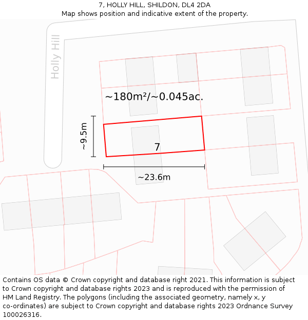 7, HOLLY HILL, SHILDON, DL4 2DA: Plot and title map