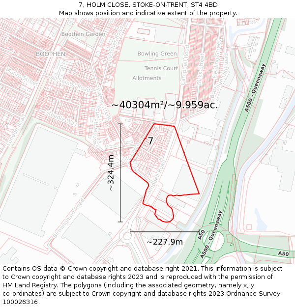 7, HOLM CLOSE, STOKE-ON-TRENT, ST4 4BD: Plot and title map