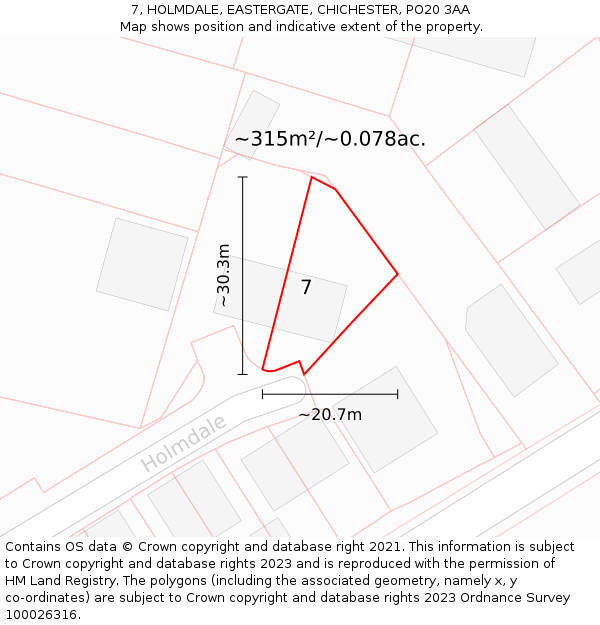 7, HOLMDALE, EASTERGATE, CHICHESTER, PO20 3AA: Plot and title map