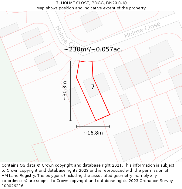 7, HOLME CLOSE, BRIGG, DN20 8UQ: Plot and title map