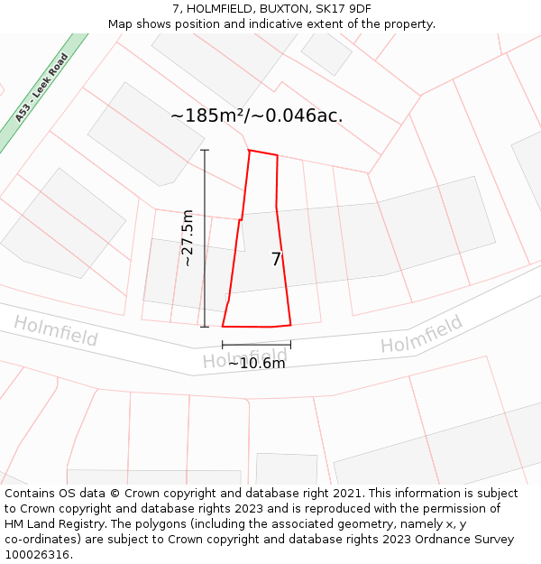 7, HOLMFIELD, BUXTON, SK17 9DF: Plot and title map