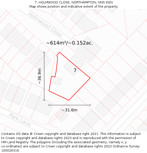 7, HOLMWOOD CLOSE, NORTHAMPTON, NN5 6QN: Plot and title map