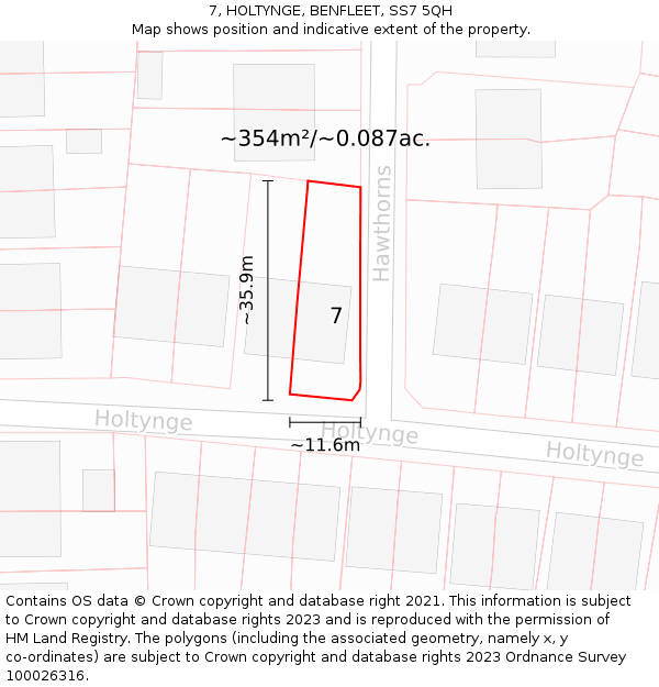 7, HOLTYNGE, BENFLEET, SS7 5QH: Plot and title map