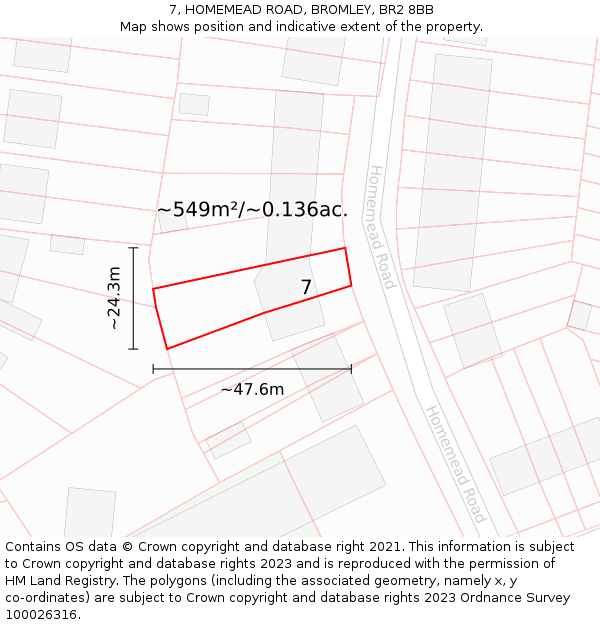7, HOMEMEAD ROAD, BROMLEY, BR2 8BB: Plot and title map