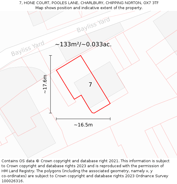 7, HONE COURT, POOLES LANE, CHARLBURY, CHIPPING NORTON, OX7 3TF: Plot and title map