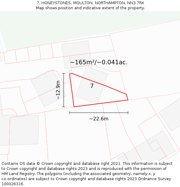 7, HONEYSTONES, MOULTON, NORTHAMPTON, NN3 7RX: Plot and title map