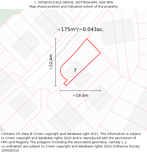 7, HONEYSUCKLE GROVE, NOTTINGHAM, NG6 8PW: Plot and title map