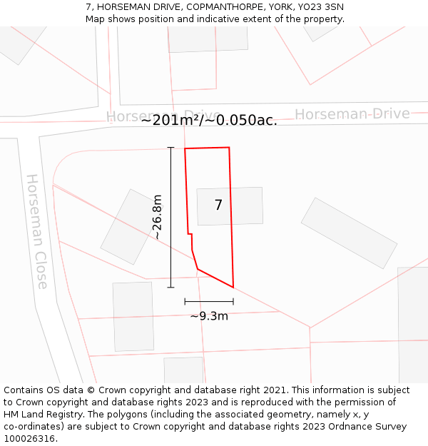 7, HORSEMAN DRIVE, COPMANTHORPE, YORK, YO23 3SN: Plot and title map