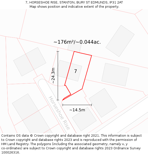 7, HORSESHOE RISE, STANTON, BURY ST EDMUNDS, IP31 2AT: Plot and title map
