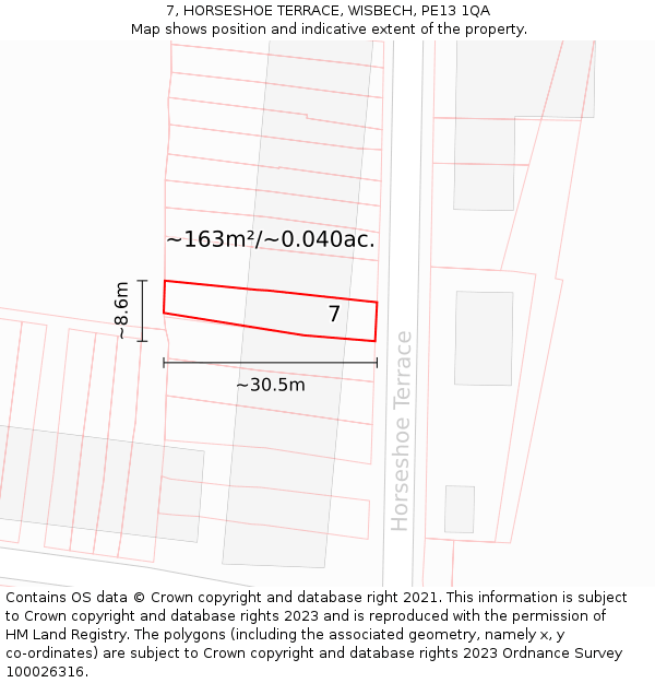 7, HORSESHOE TERRACE, WISBECH, PE13 1QA: Plot and title map