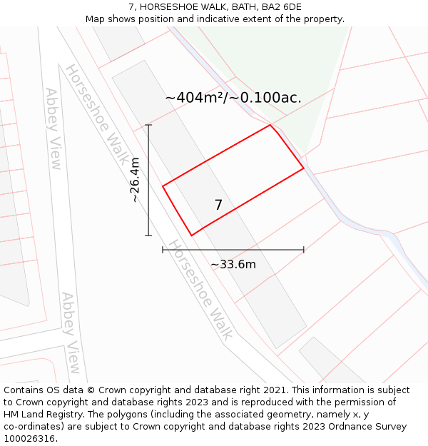 7, HORSESHOE WALK, BATH, BA2 6DE: Plot and title map
