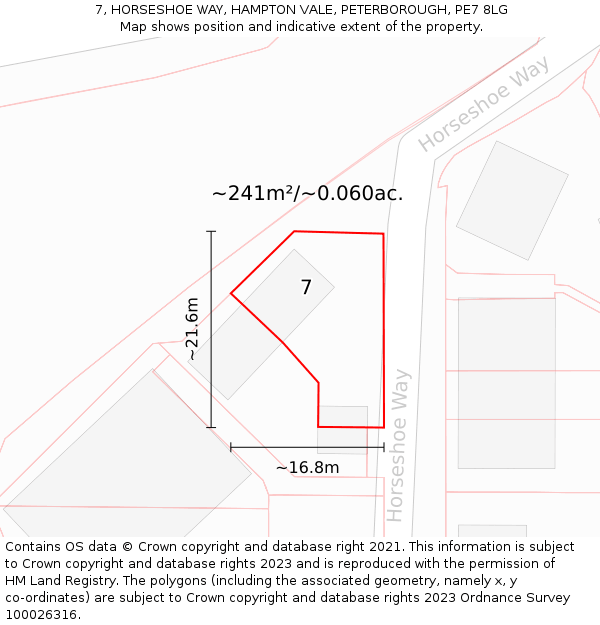 7, HORSESHOE WAY, HAMPTON VALE, PETERBOROUGH, PE7 8LG: Plot and title map