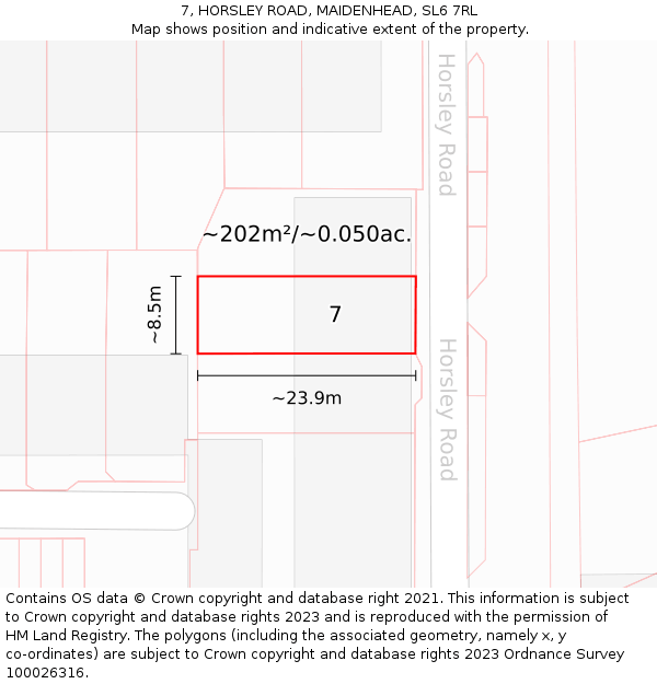 7, HORSLEY ROAD, MAIDENHEAD, SL6 7RL: Plot and title map