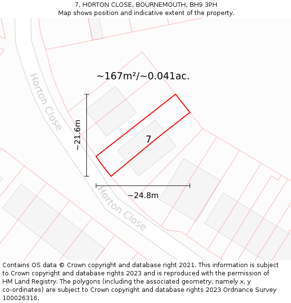 7, HORTON CLOSE, BOURNEMOUTH, BH9 3PH: Plot and title map