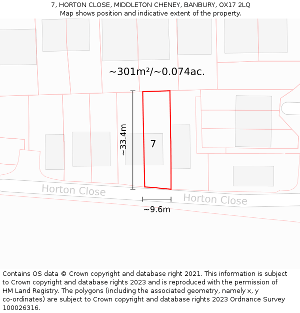 7, HORTON CLOSE, MIDDLETON CHENEY, BANBURY, OX17 2LQ: Plot and title map