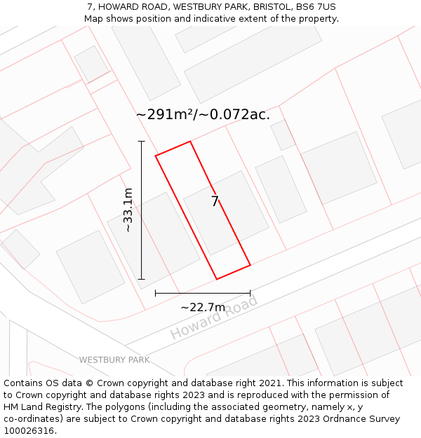 7, HOWARD ROAD, WESTBURY PARK, BRISTOL, BS6 7US: Plot and title map
