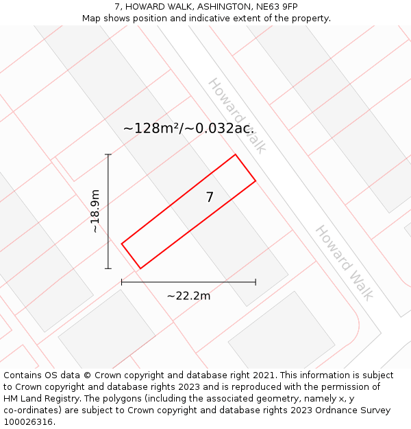 7, HOWARD WALK, ASHINGTON, NE63 9FP: Plot and title map