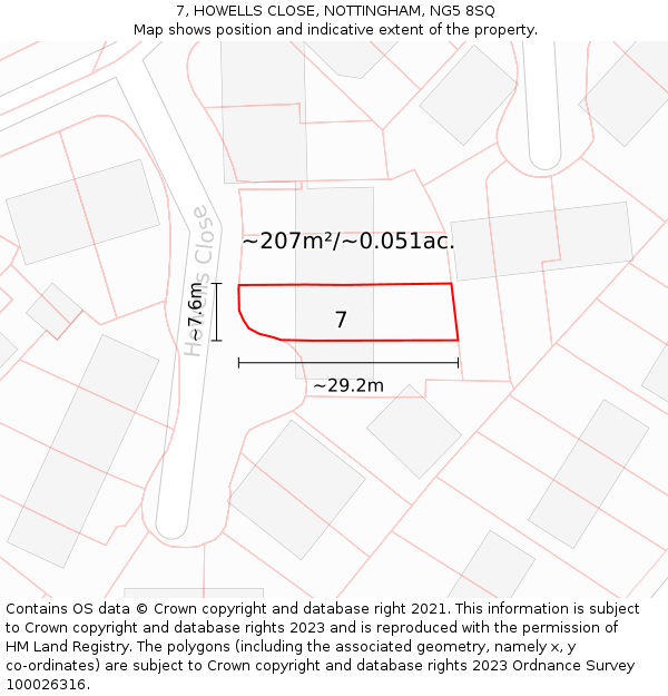 7, HOWELLS CLOSE, NOTTINGHAM, NG5 8SQ: Plot and title map