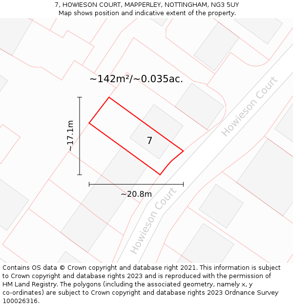 7, HOWIESON COURT, MAPPERLEY, NOTTINGHAM, NG3 5UY: Plot and title map