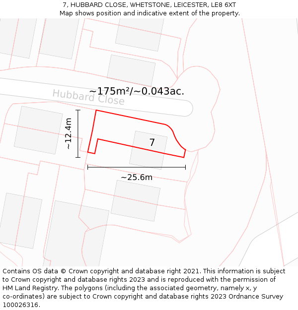 7, HUBBARD CLOSE, WHETSTONE, LEICESTER, LE8 6XT: Plot and title map