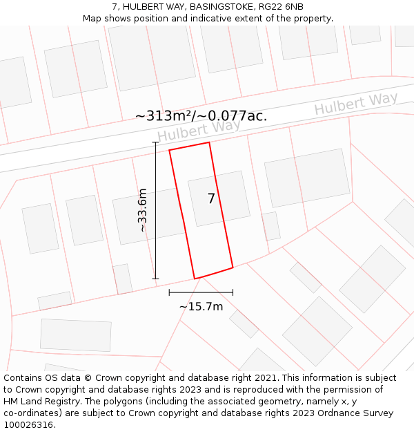 7, HULBERT WAY, BASINGSTOKE, RG22 6NB: Plot and title map