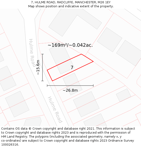 7, HULME ROAD, RADCLIFFE, MANCHESTER, M26 1EY: Plot and title map