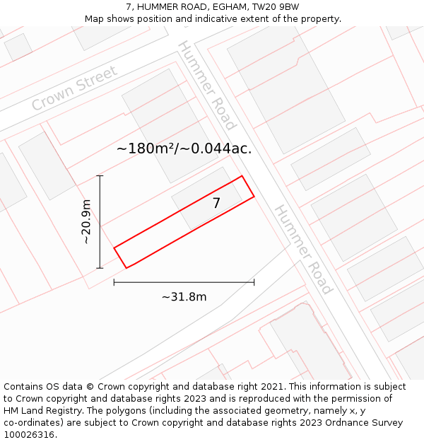 7, HUMMER ROAD, EGHAM, TW20 9BW: Plot and title map