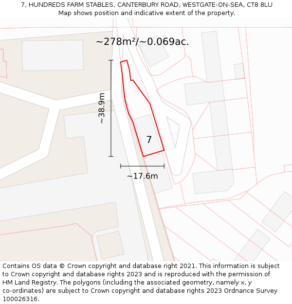7, HUNDREDS FARM STABLES, CANTERBURY ROAD, WESTGATE-ON-SEA, CT8 8LU: Plot and title map
