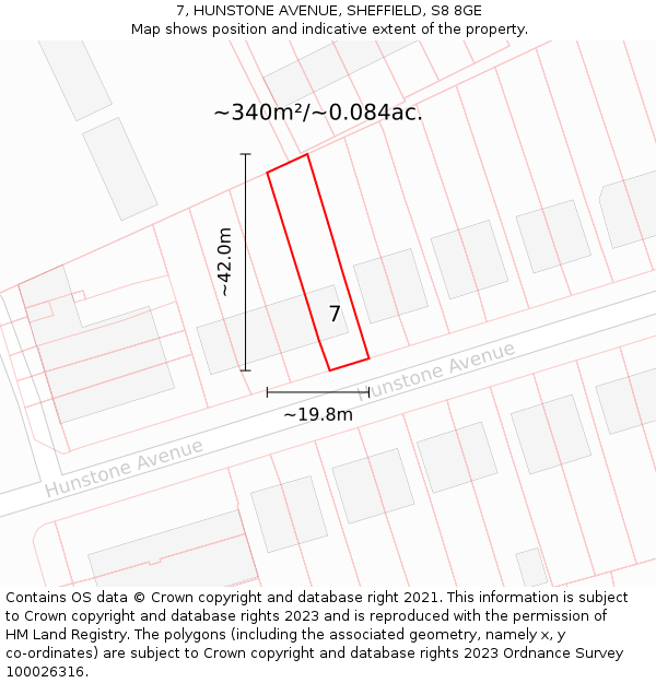7, HUNSTONE AVENUE, SHEFFIELD, S8 8GE: Plot and title map