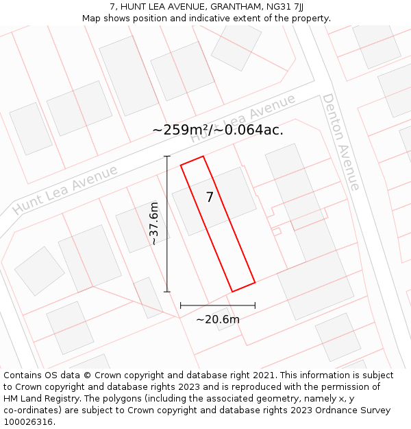 7, HUNT LEA AVENUE, GRANTHAM, NG31 7JJ: Plot and title map
