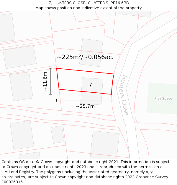 7, HUNTERS CLOSE, CHATTERIS, PE16 6BD: Plot and title map