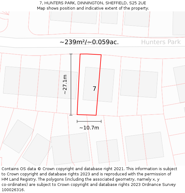 7, HUNTERS PARK, DINNINGTON, SHEFFIELD, S25 2UE: Plot and title map