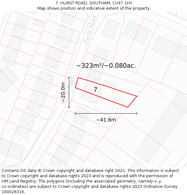 7, HURST ROAD, SOUTHAM, CV47 1HY: Plot and title map
