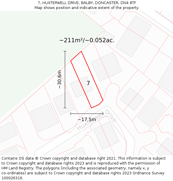 7, HUXTERWELL DRIVE, BALBY, DONCASTER, DN4 8TF: Plot and title map